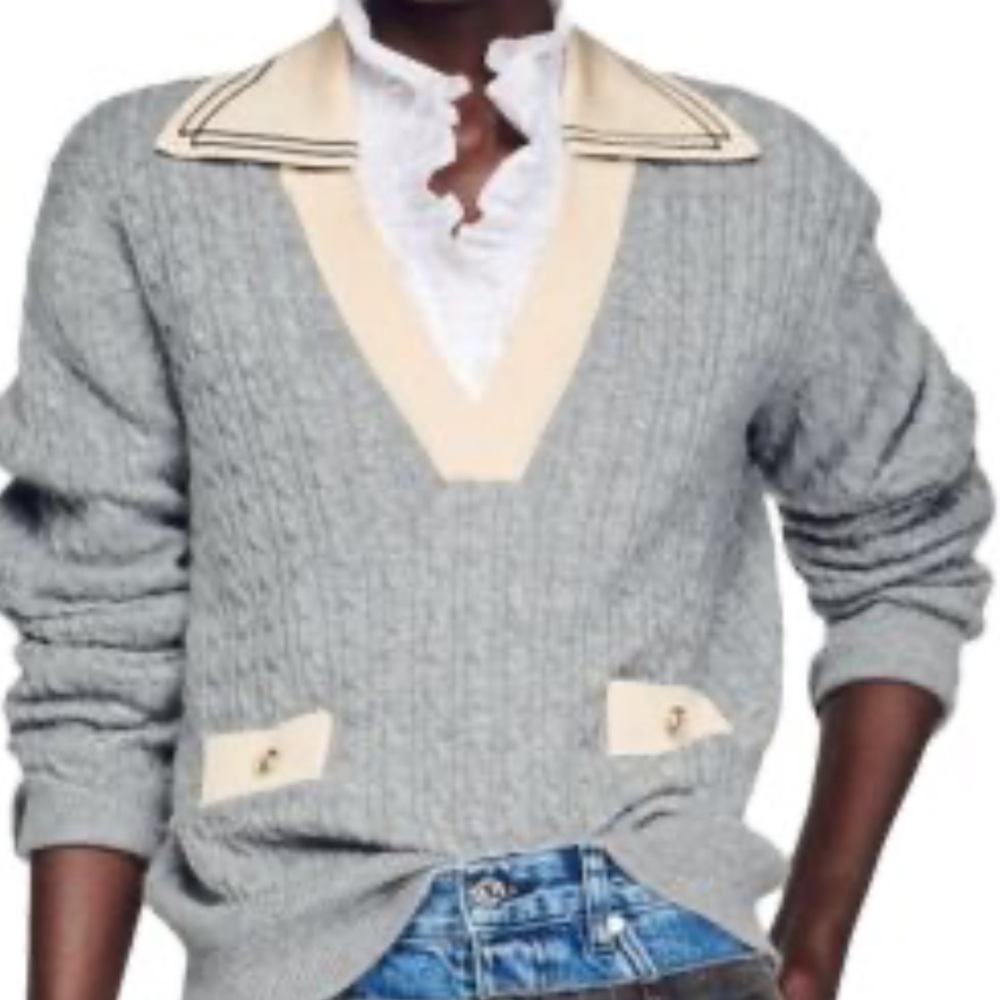 Sandro Nea Cable Knit Polo Collar Sweater
